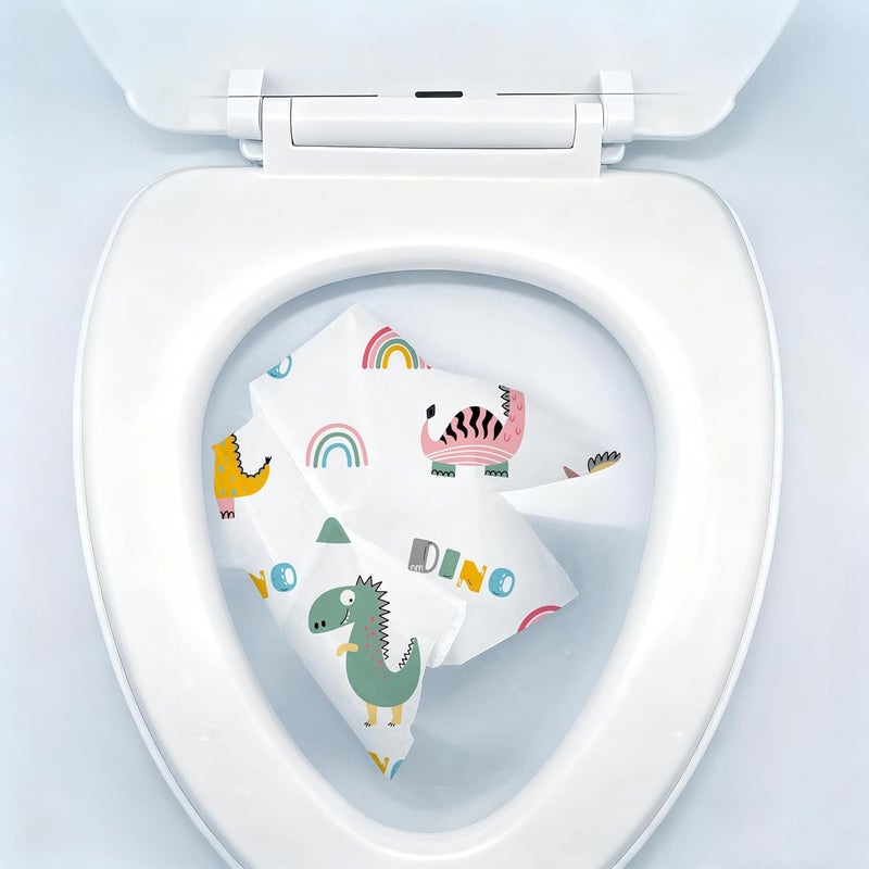 Young Time Dinosaur Toilet Seat Covers Disposable 100 Pack,Large Waterproof Potty Covers for Kids,Travel-Friendly Individual Packs,Perfect for Toddlers’ Potty Training in Public Restrooms - Image 5